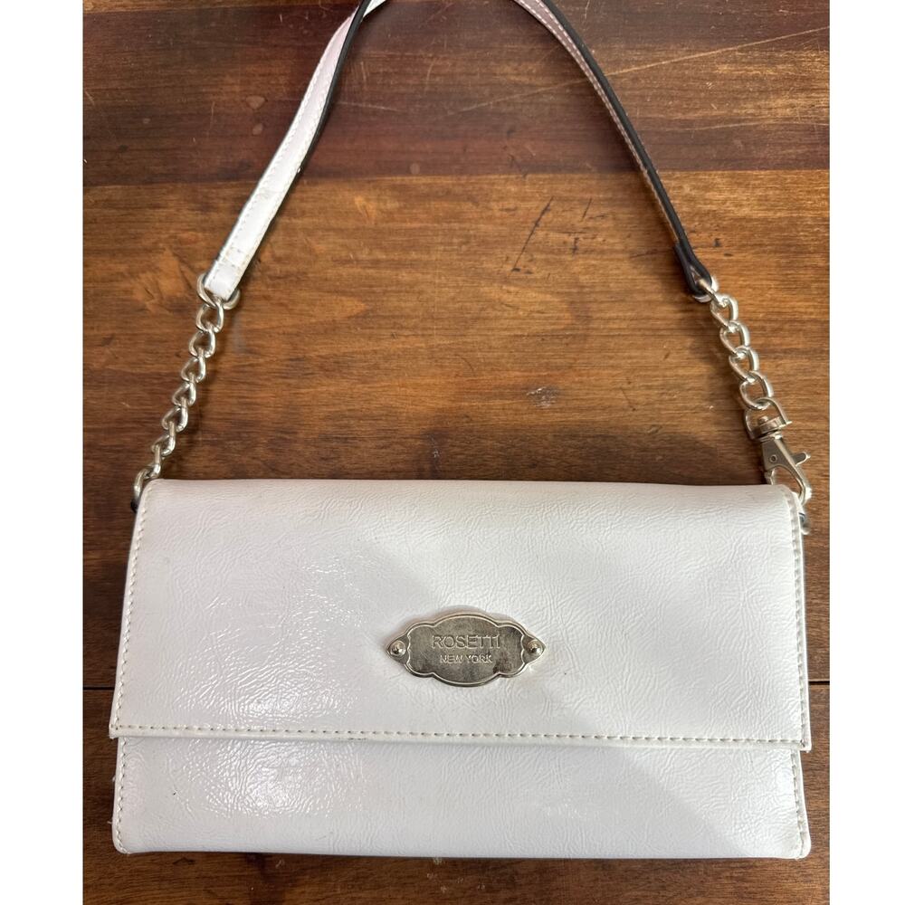 Rosetti New York White Vinyl Clutch Hand Bag Purse Adjustable Chain Strap Y2K